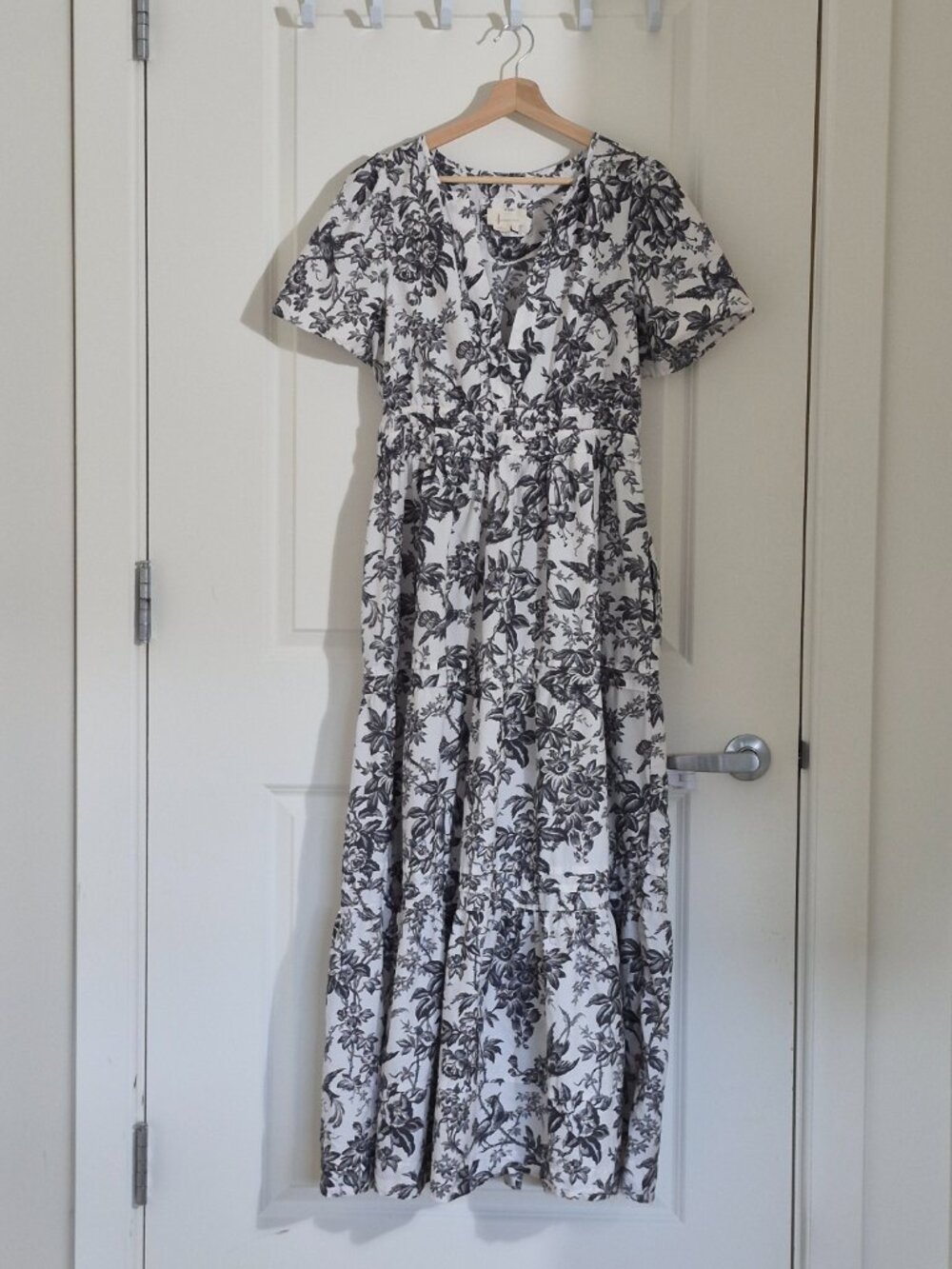 Anthropologie Somerset Maxi Dress Womens L Cotton Toile Floral Tiered V Neck
